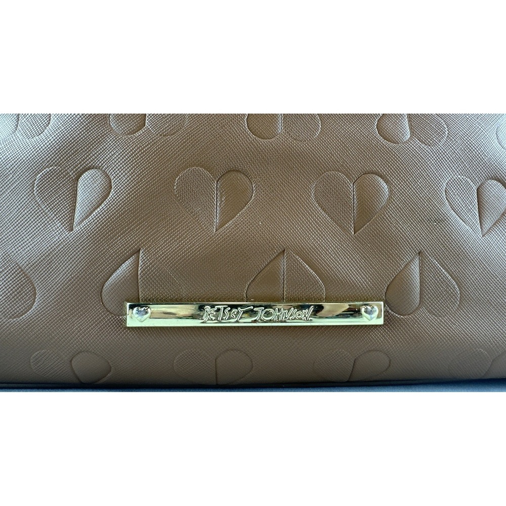 Betsey Johnson Heart Embossed Brown Triple Compartment Large Satchel Purse Tote - Picture 8 of 16